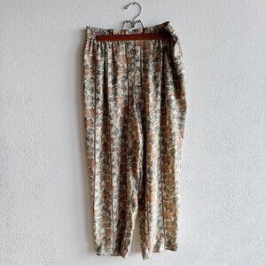 Vintage Floral Silky Pants Brown Flower Baggy Trousers‎